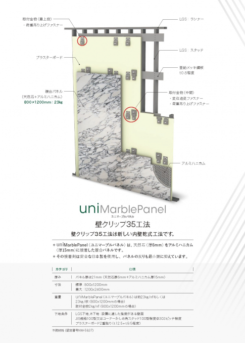 新しい内壁乾式工法のご紹介　uni Marble Panel (ユニマーブルパネル)
